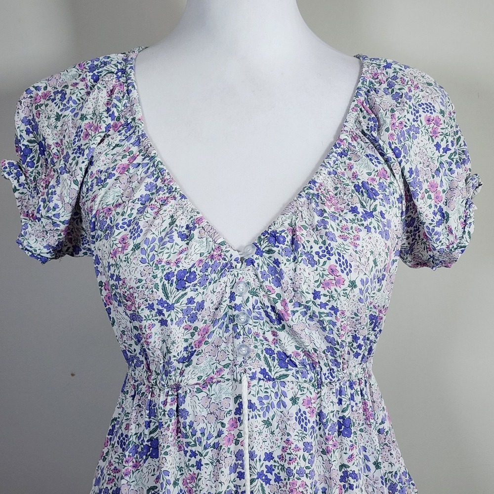 Suzy Shier Tiered Floral Dress Womens XS Purple Babydoll Cottage Prairie Boho - Picture 3 of 15